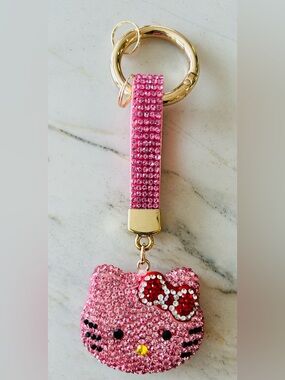Pink Rhinestone Kitty Keychain Charm 🎀✨
